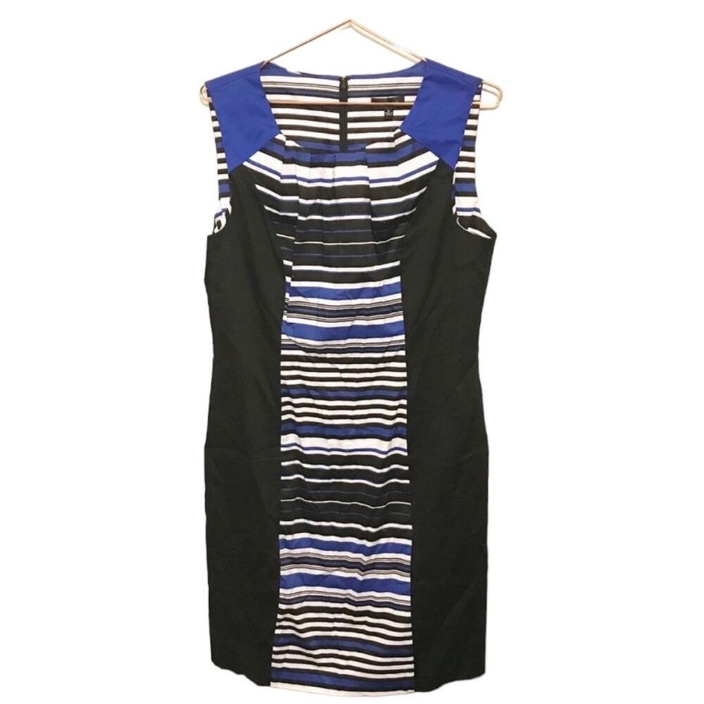Spense NWT black and blue striped flattering style career dress size 10